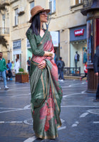 Bottle Green Poly Viscose Saree with  Print