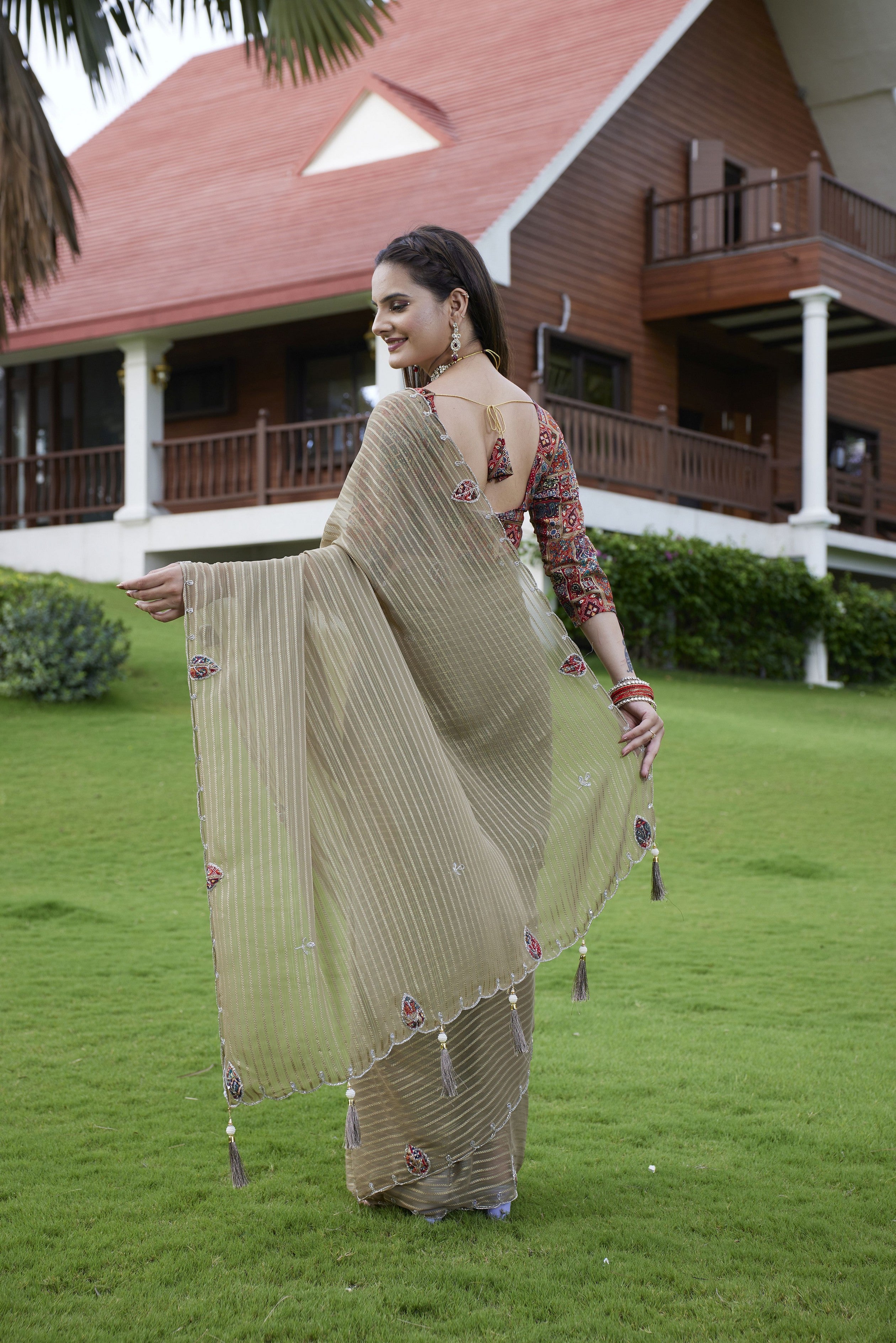 Brown Beautiful Designer Girlie Trendy Saree