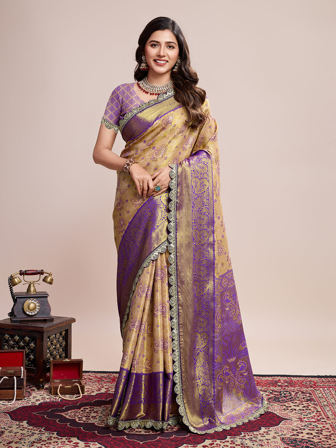 Brown Beautiful Soft Silk Woven Jari Designer Saree