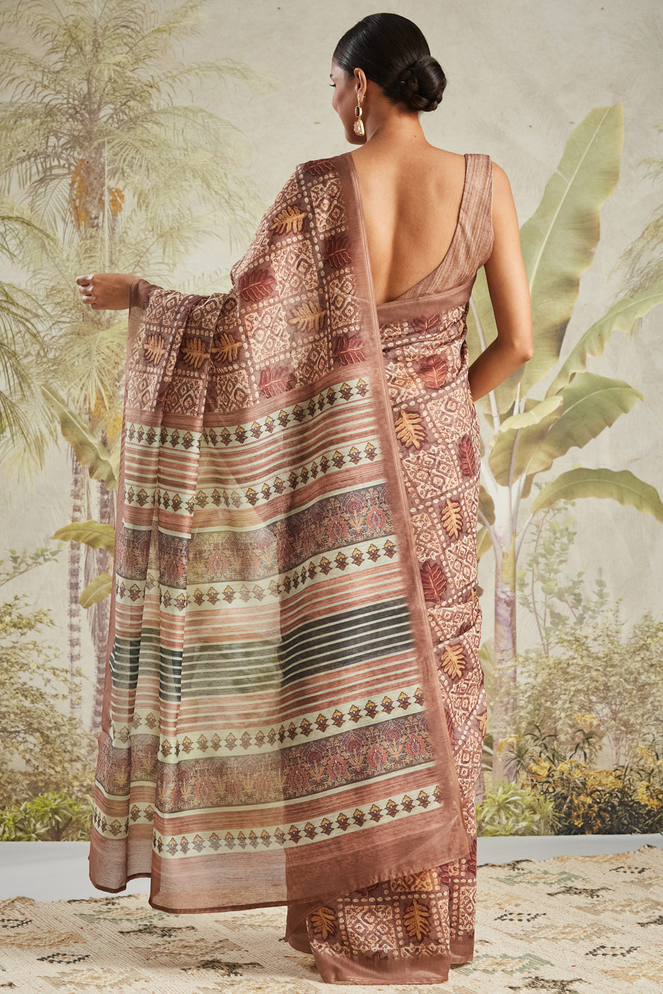 Brown Chanderi Cotton Festive Wear Saree With Smart Digital Print