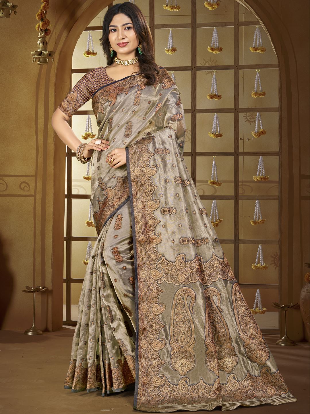 Brown Color Festive Wear Silk Saree