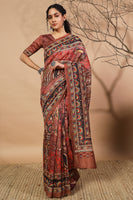 Brown Cotton Silk Designer Digital Printed Ethnic Ceremonial Saree