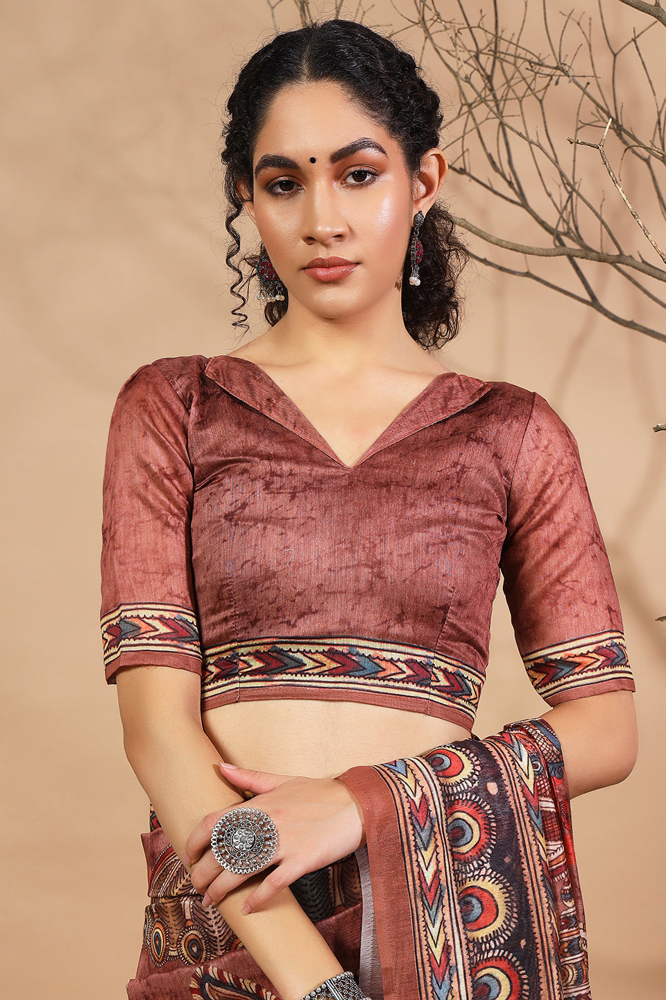 Brown Cotton Silk Designer Digital Printed Ethnic Ceremonial Saree