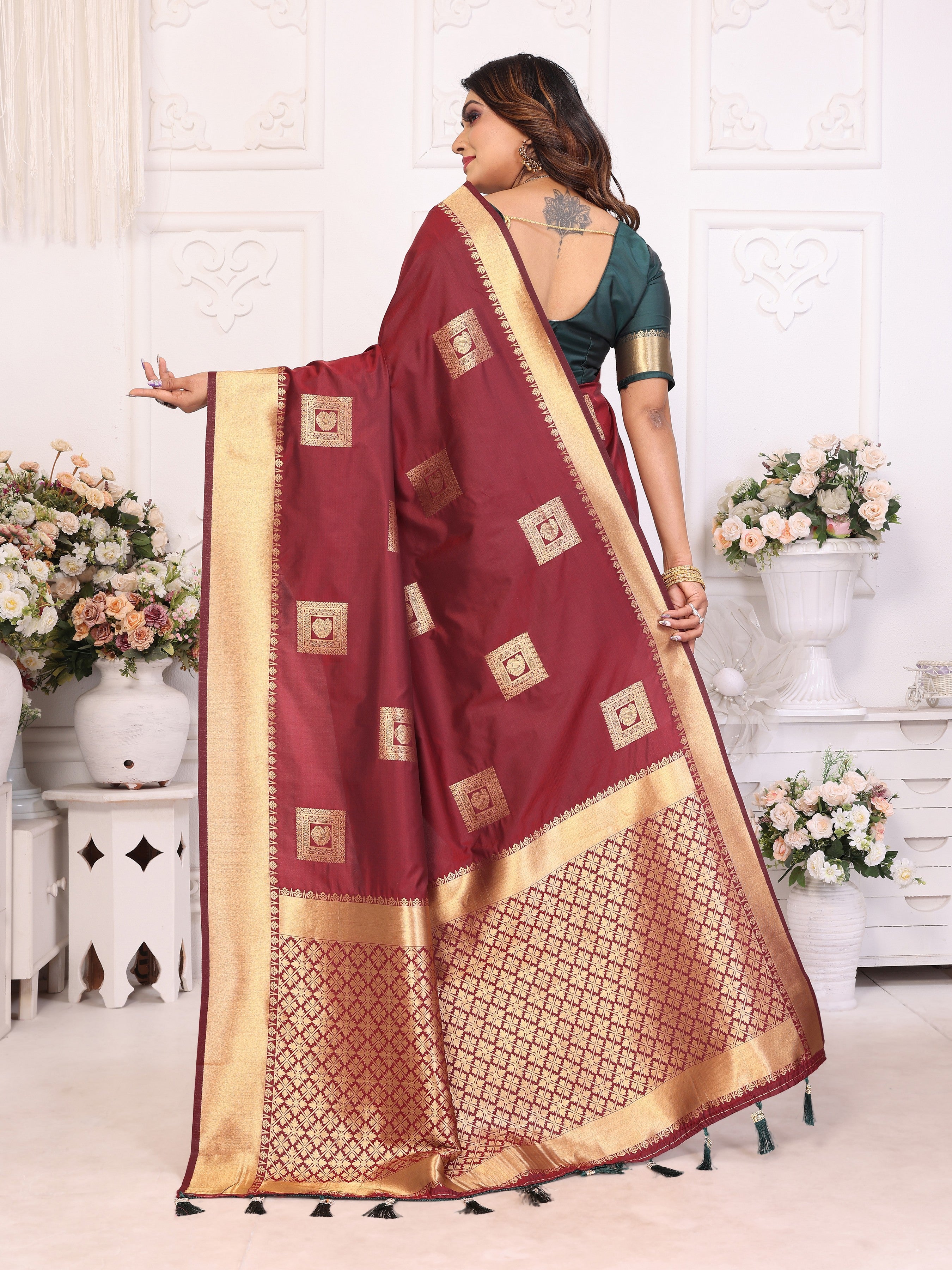 Brown Graceful Soft Silk Saree With Woven Zari Work