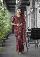 Brown Imported Georgette Designer Digital Printed Ready To Wear Gown Style Saree