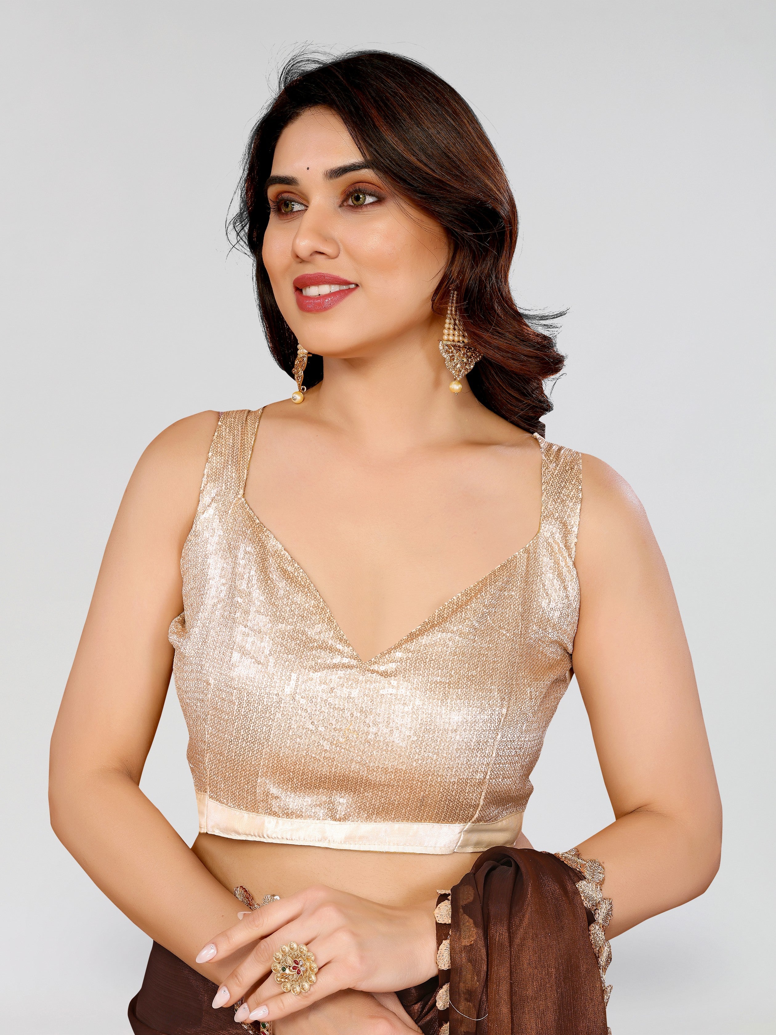 Brown Jimmy Choo Sequance Embroidery Cut Work Heavy Partywear Saree