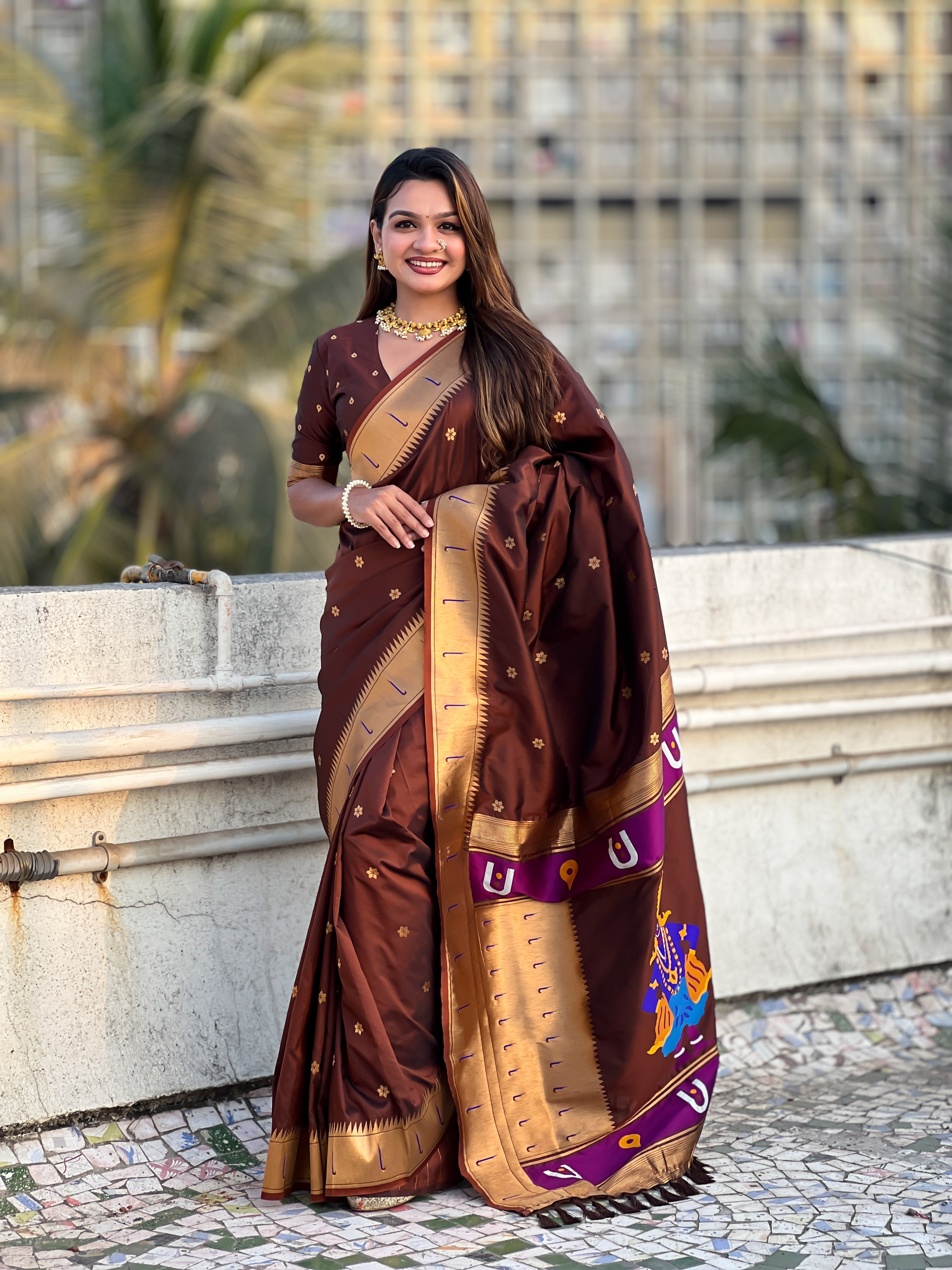 Brown Soft Silk Woven Vitthala Designer Traditional Ethnic Saree