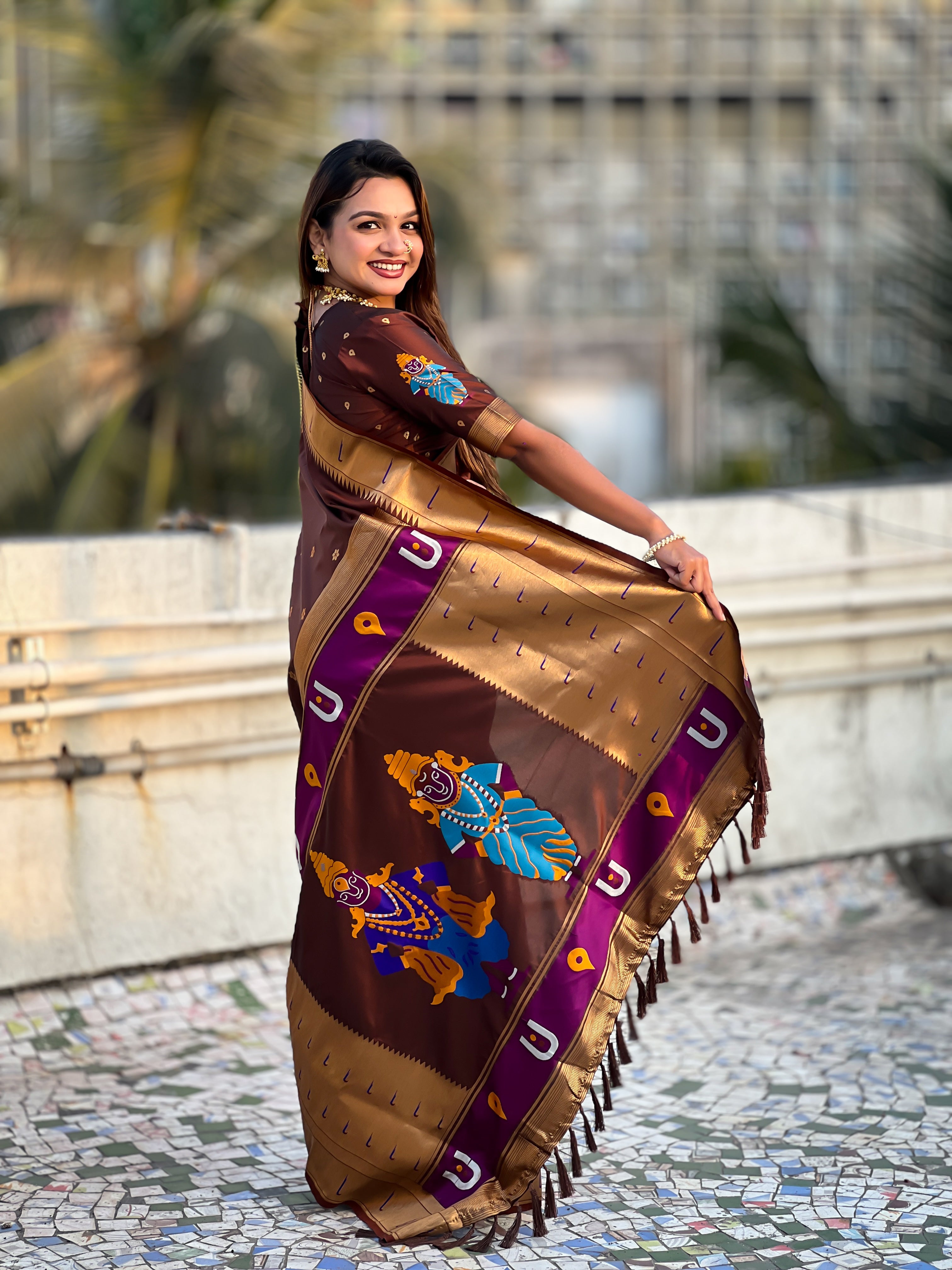 Brown Soft Silk Woven Vitthala Designer Traditional Ethnic Saree