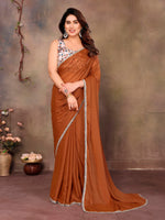 Brown Solid Fancy Ethnic Saree For Ceremonial Girlie Looks