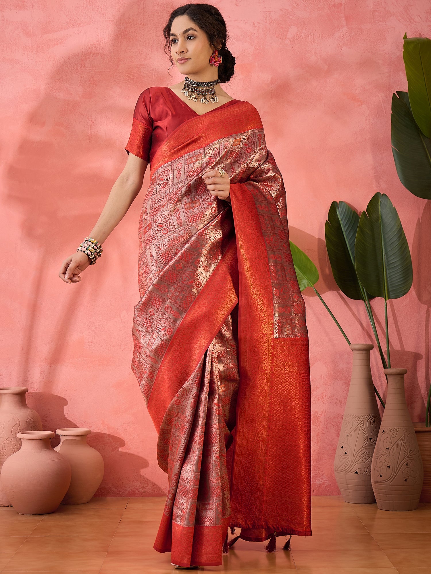 Brown Woven Jari Designer Silk Blended Saree For Festive Looks