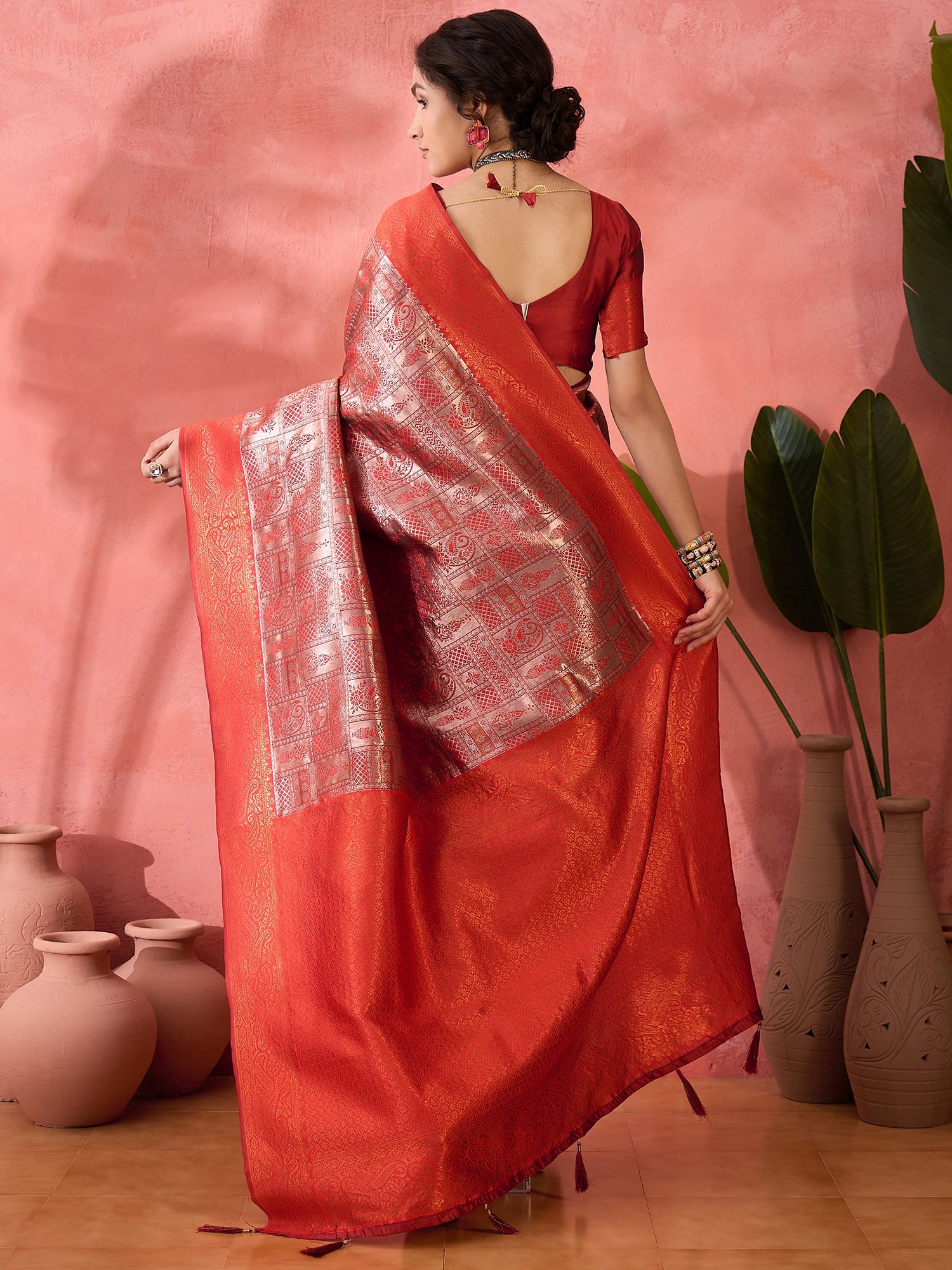 Brown Woven Jari Designer Silk Blended Saree For Festive Looks