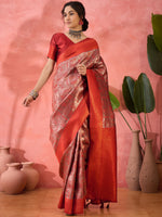 Brown Woven Jari Designer Silk Blended Saree For Festive Looks