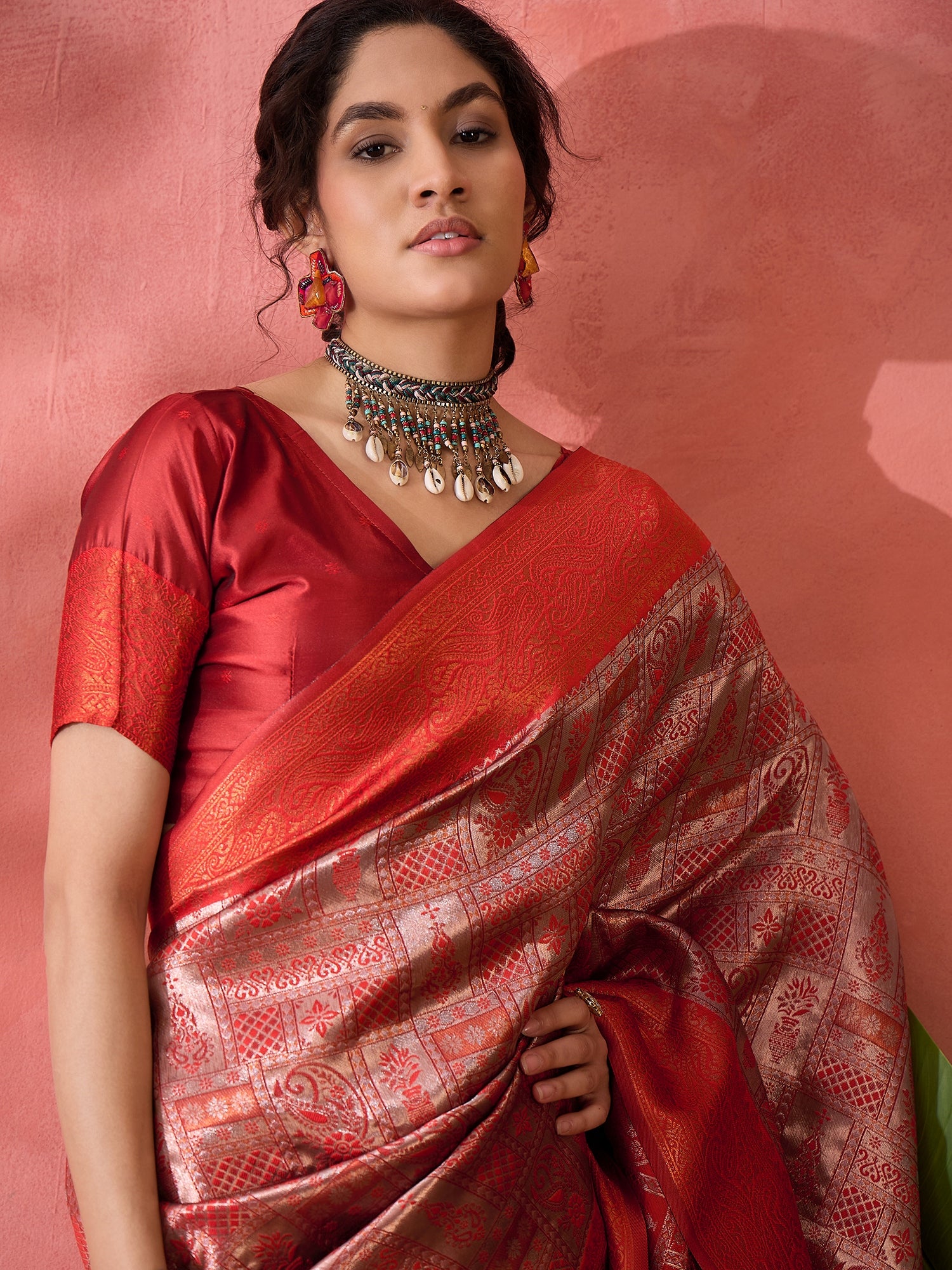 Brown Woven Jari Designer Silk Blended Saree For Festive Looks