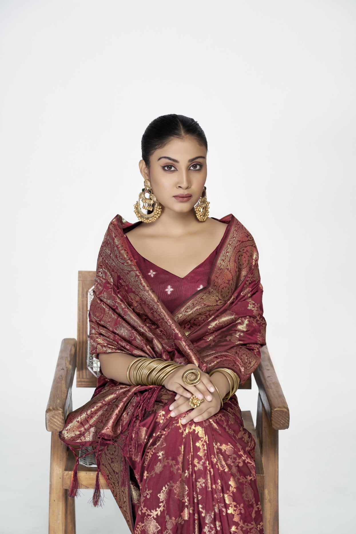 Burgundy Banarasi Silk Saree with Weaving