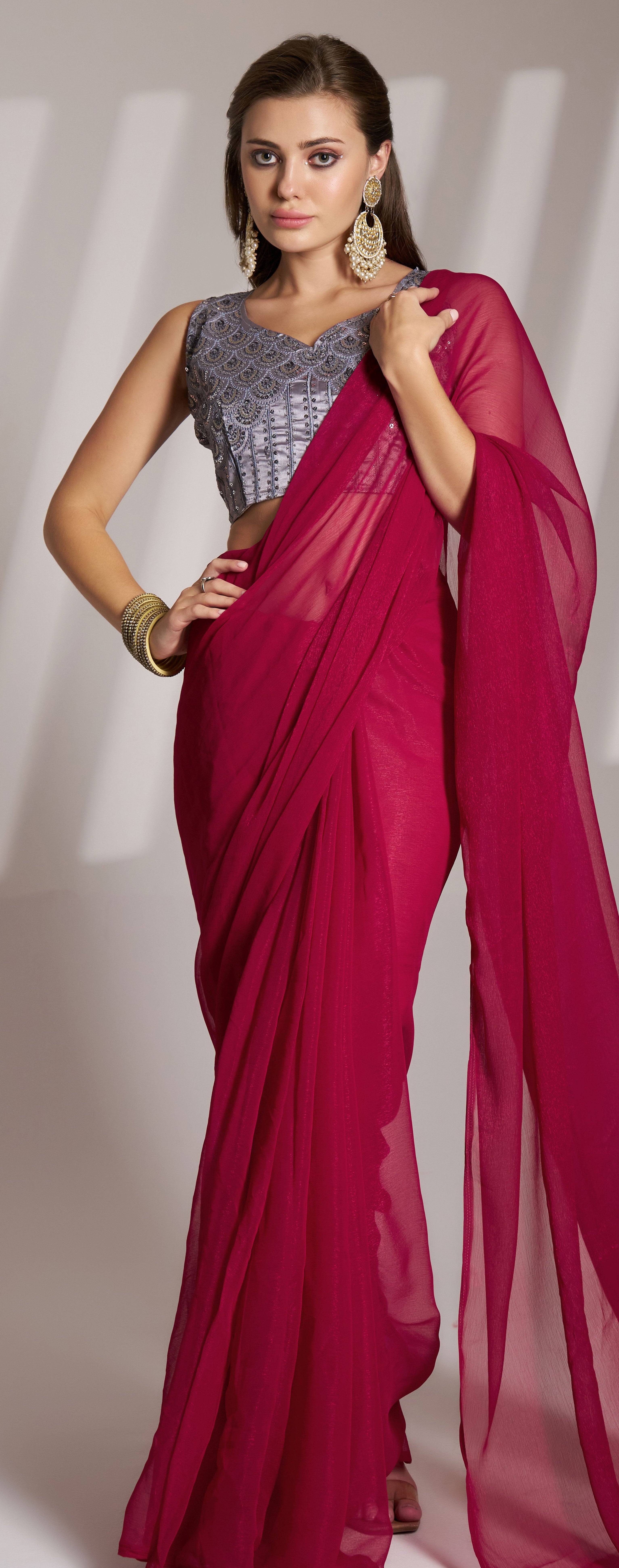 Burgundy Colour Bollywood Style Shimmer Girlie Saree