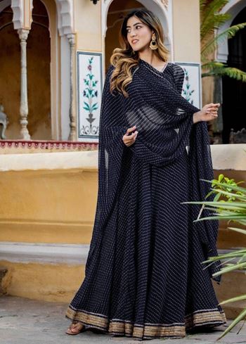 Captivating Black Laheriya Print Georgette Wedding Lehenga Choli