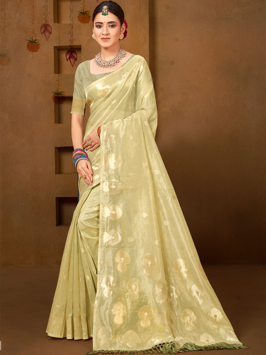 Captivating Olive Green Munga kota Festival Saree for Women