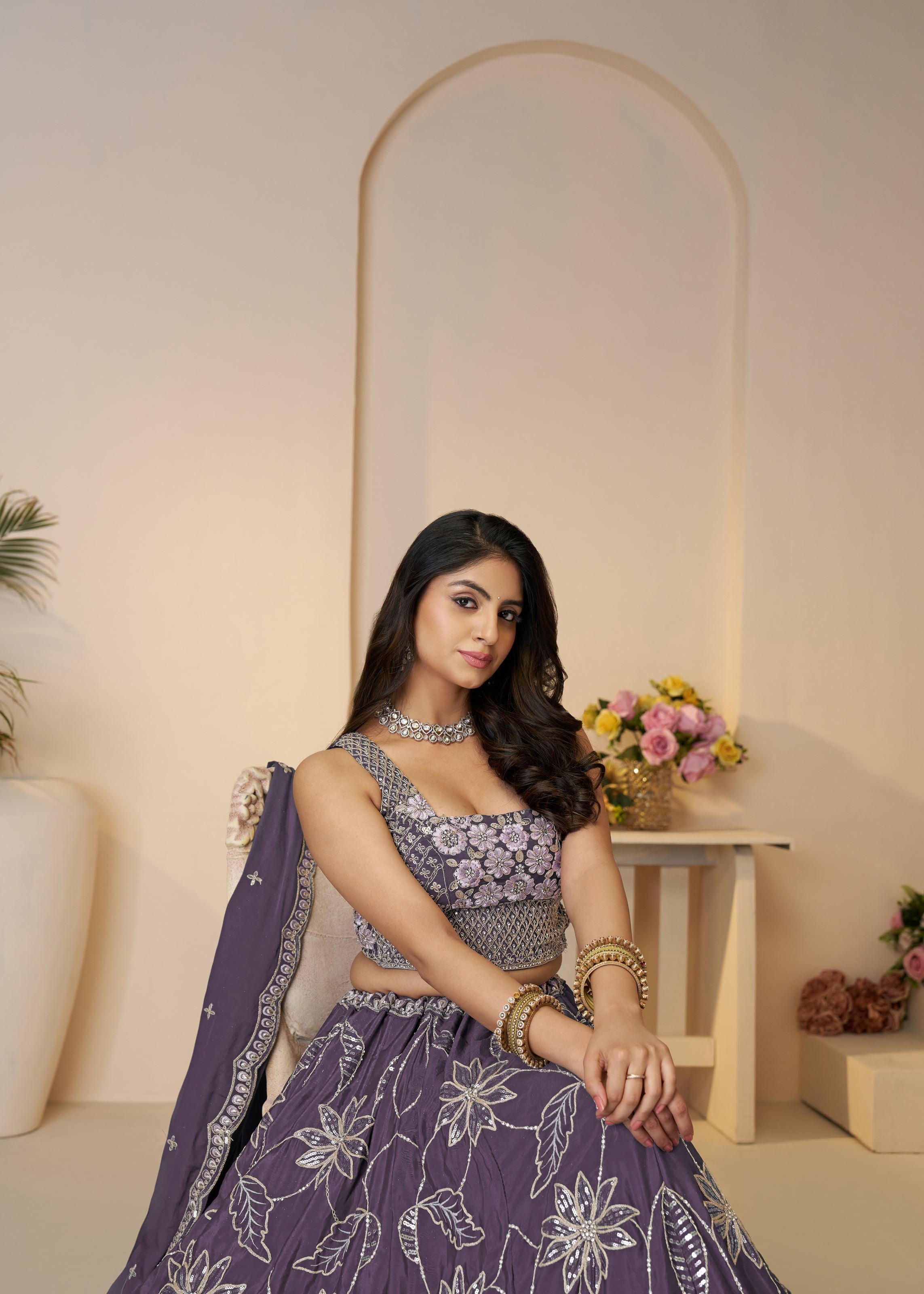 Celebrate In Color: Purple Zari Sequins Work Bridal Lehenga For Haldi Ceremonies