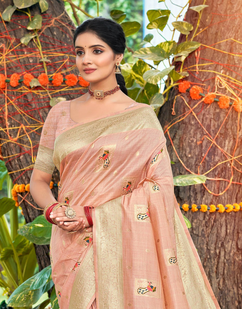 Celebratory Yellow Assam Silk Meenakari Festival Saree