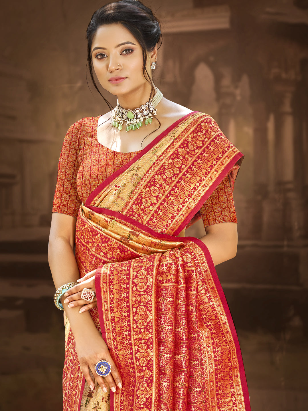Charming Multi Color Dharmavaram Silk Festival Saree for Women