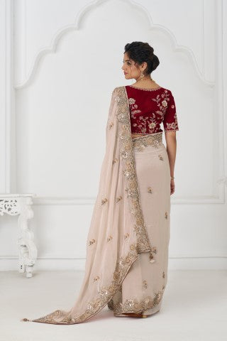 Chiku Color Stunning Fendi Silk Saree With Zari & Sequins Elegance