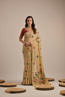 Chiku Muga Cotton Saree with Thread Woven Flower Design