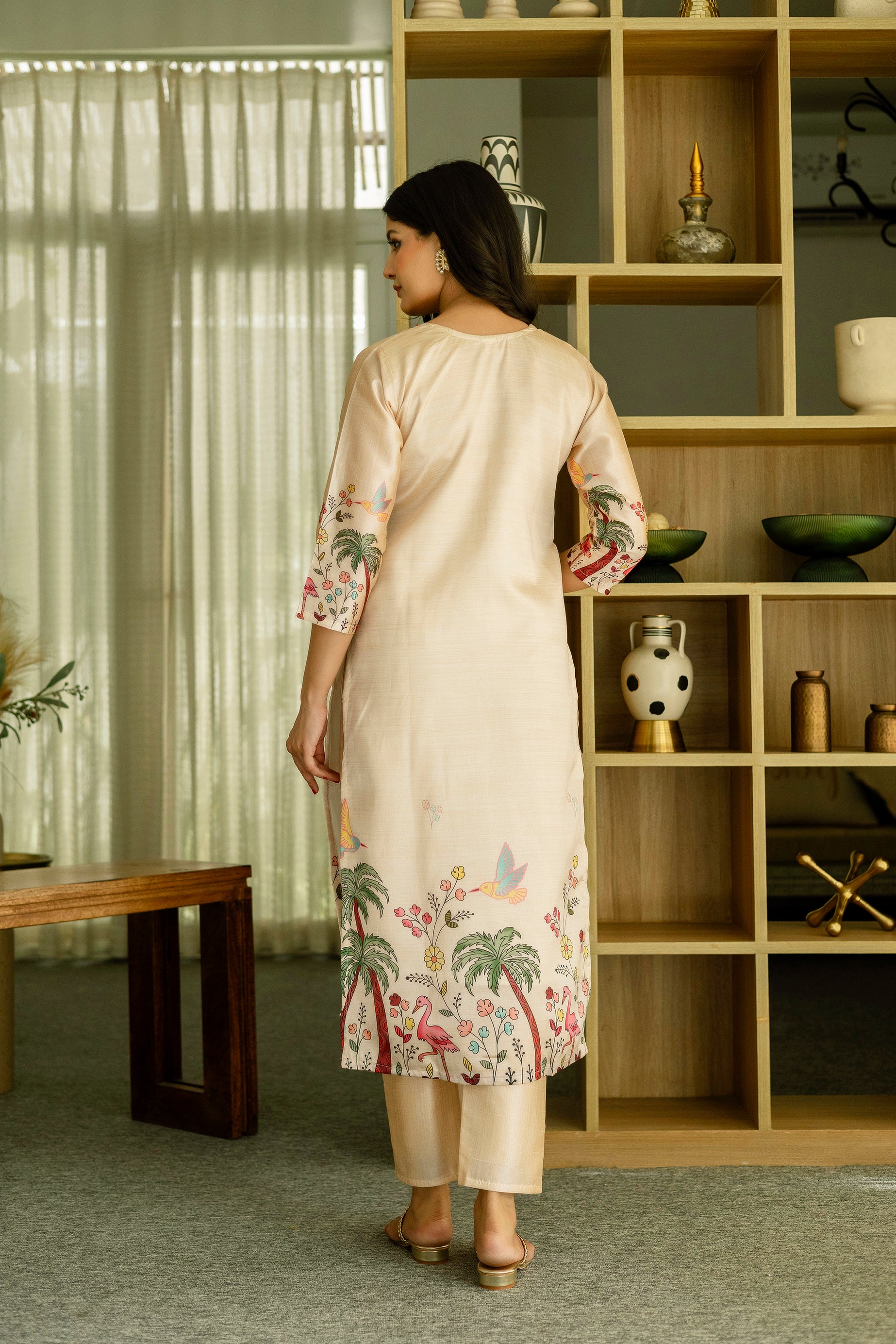 Chiku Viscose Assam Silk Elegant Kurta Pant Set With Embroidery Work