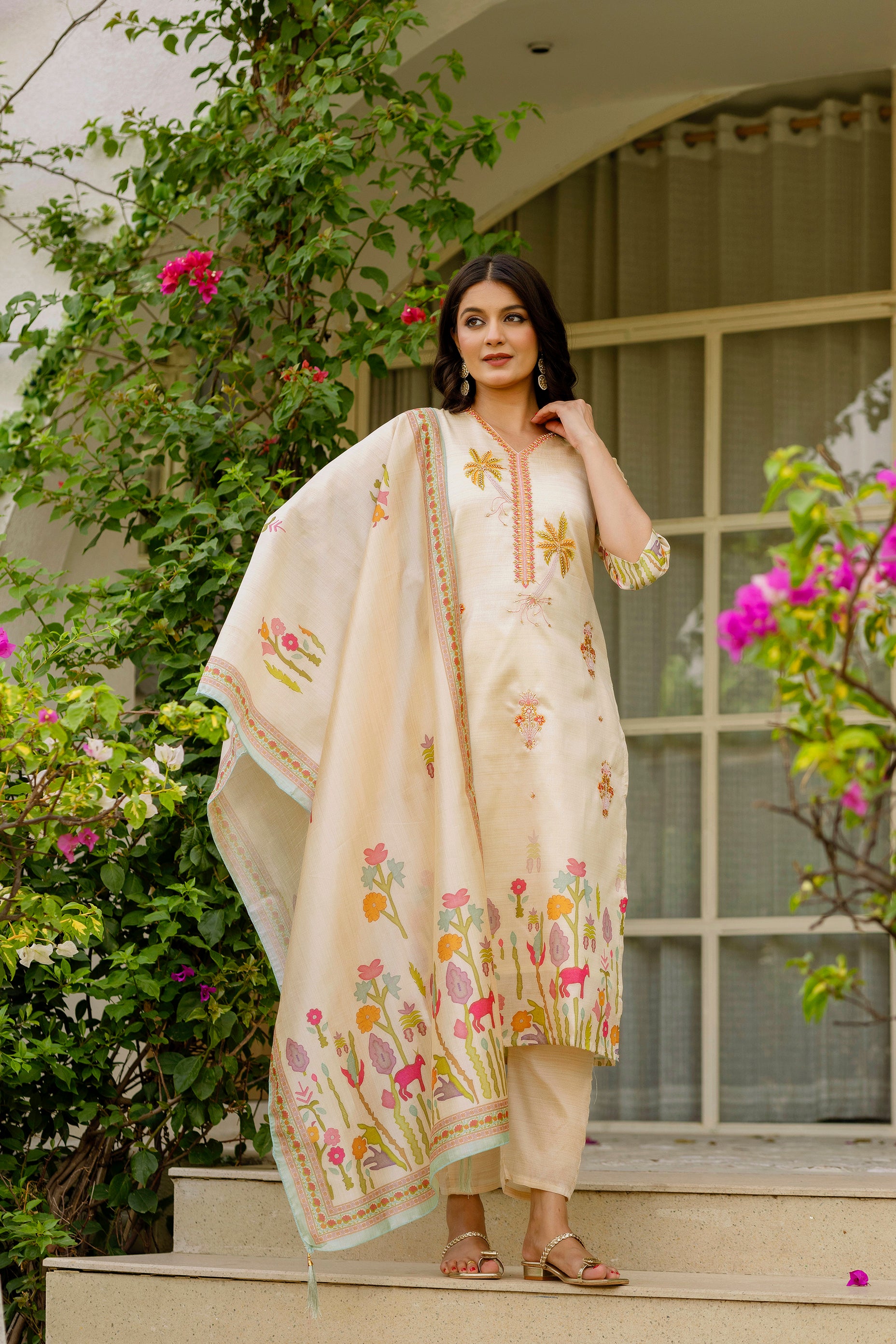 Chiku Viscose Assam Silk Elegant Kurta Pant Set With Embroidery Work