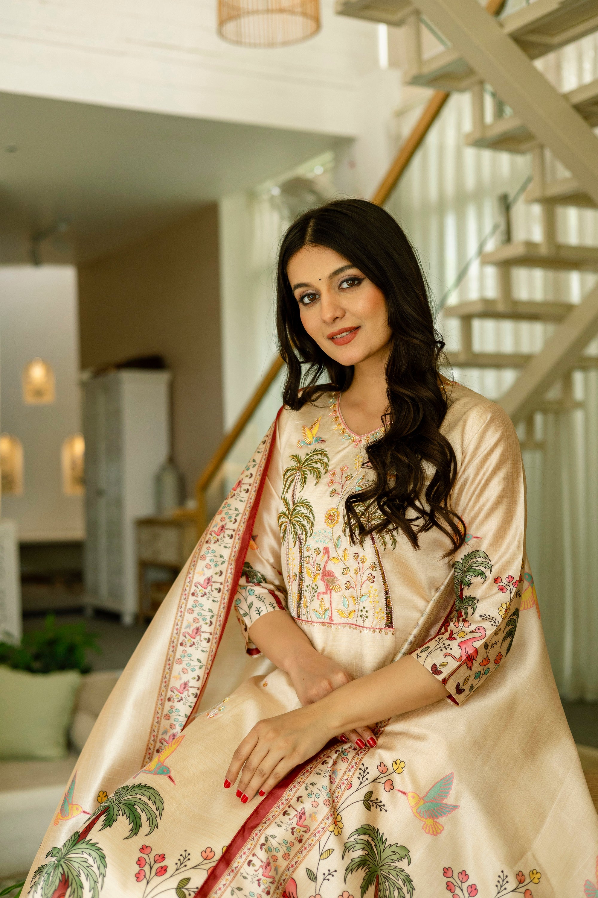 Chiku Viscose Assam Silk Elegant Kurta Pant Set With Embroidery Work
