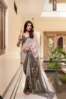 Cofee Floral Marble Saree with Lace Border