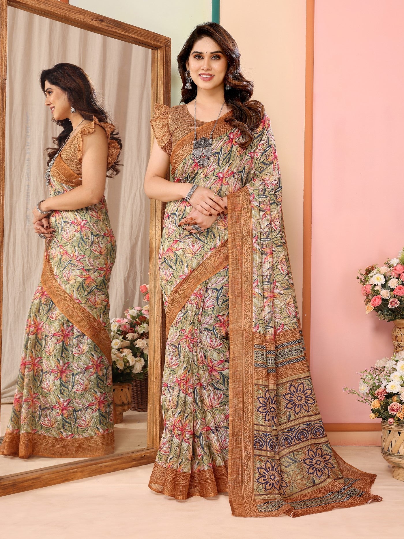 Coffee Kota Doriya Saree with Print