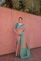 Coffee Tussar Silk Saree with Ethnic Motifs and Contrast Pallu