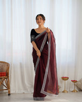 Coffee Twill Net Glamorous Bollywood Style Sequins Work Saree