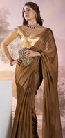 Copper Glamorous Bollywood Style Solid Fancy Designer Satin Rangoli Saree