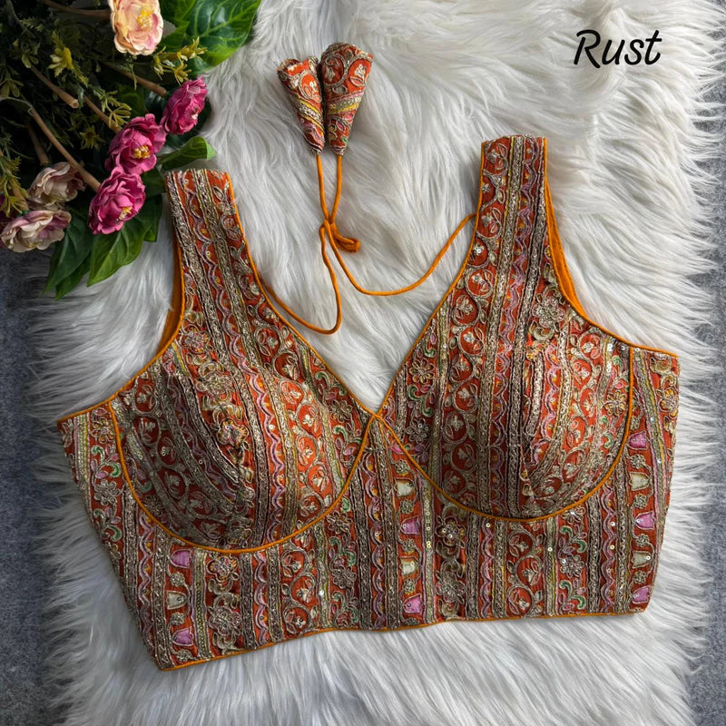 Copper Royal Couture Heavy Neck Position Work Blouse  Pure Crepe Embroidered & Sequined Partywear