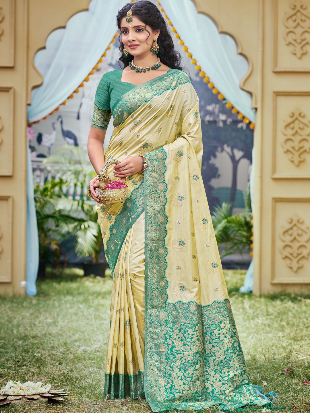Cream Color Classic Banarasi Silk Saree