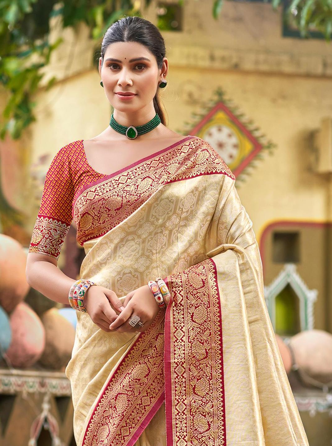 Cream Color Kanjivaram Silk Saree With Understated Luxury and Comfort