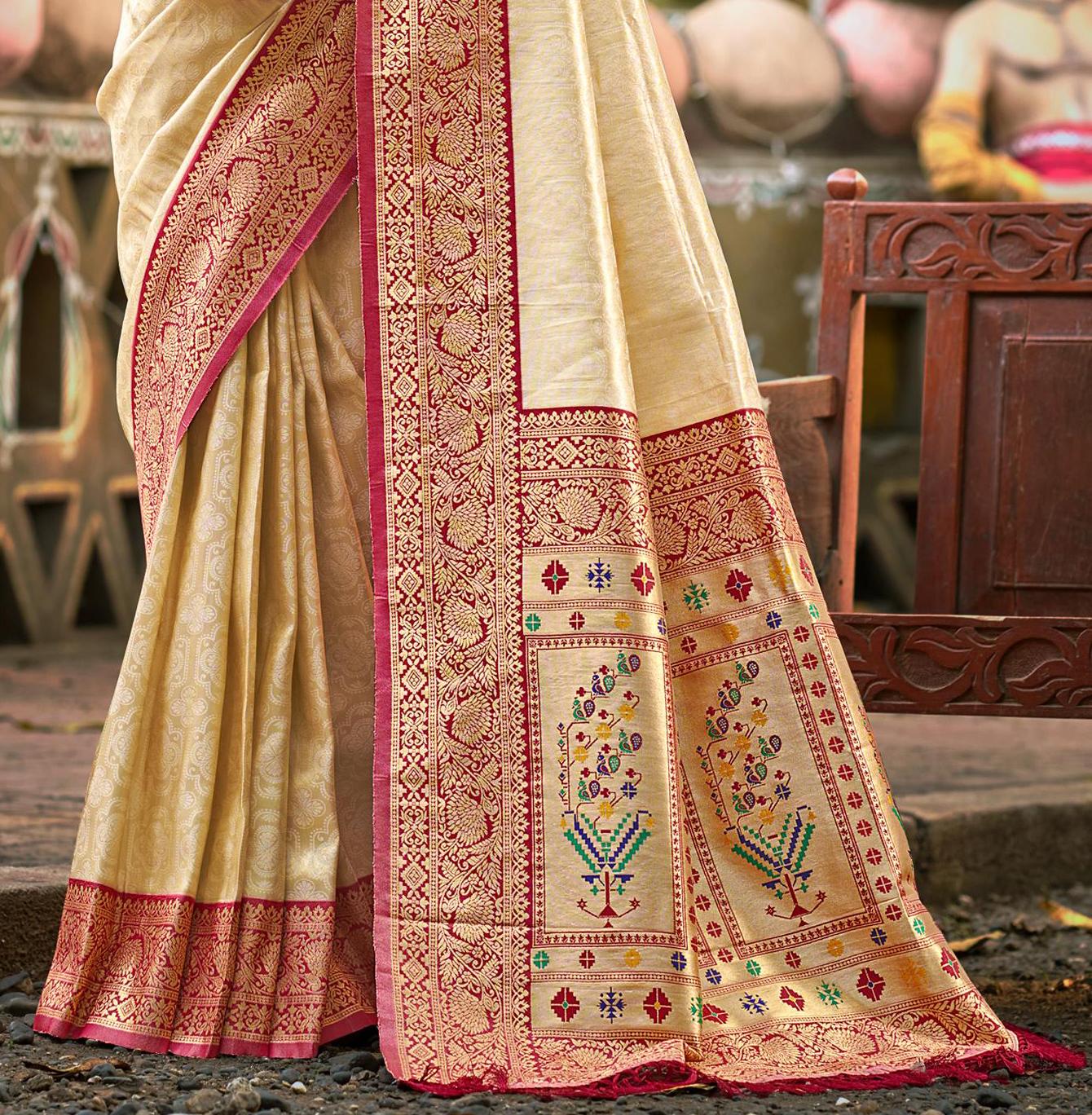 Cream Color Kanjivaram Silk Saree With Understated Luxury and Comfort