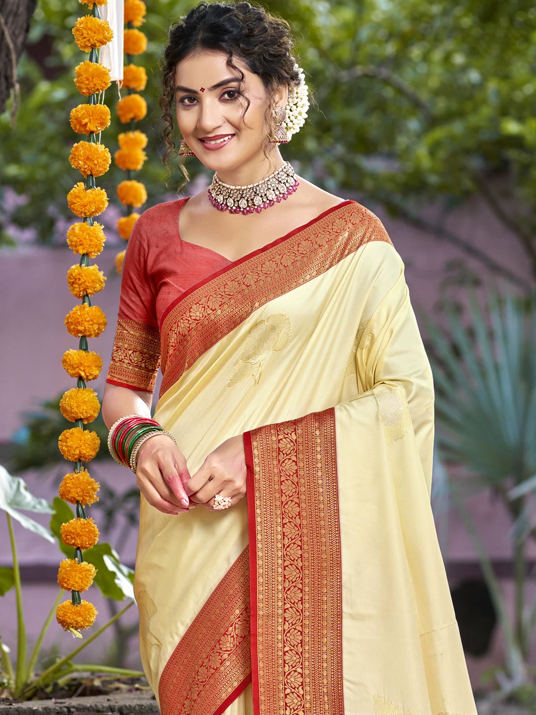 Cream Color Silk Weaving Classic  Saree