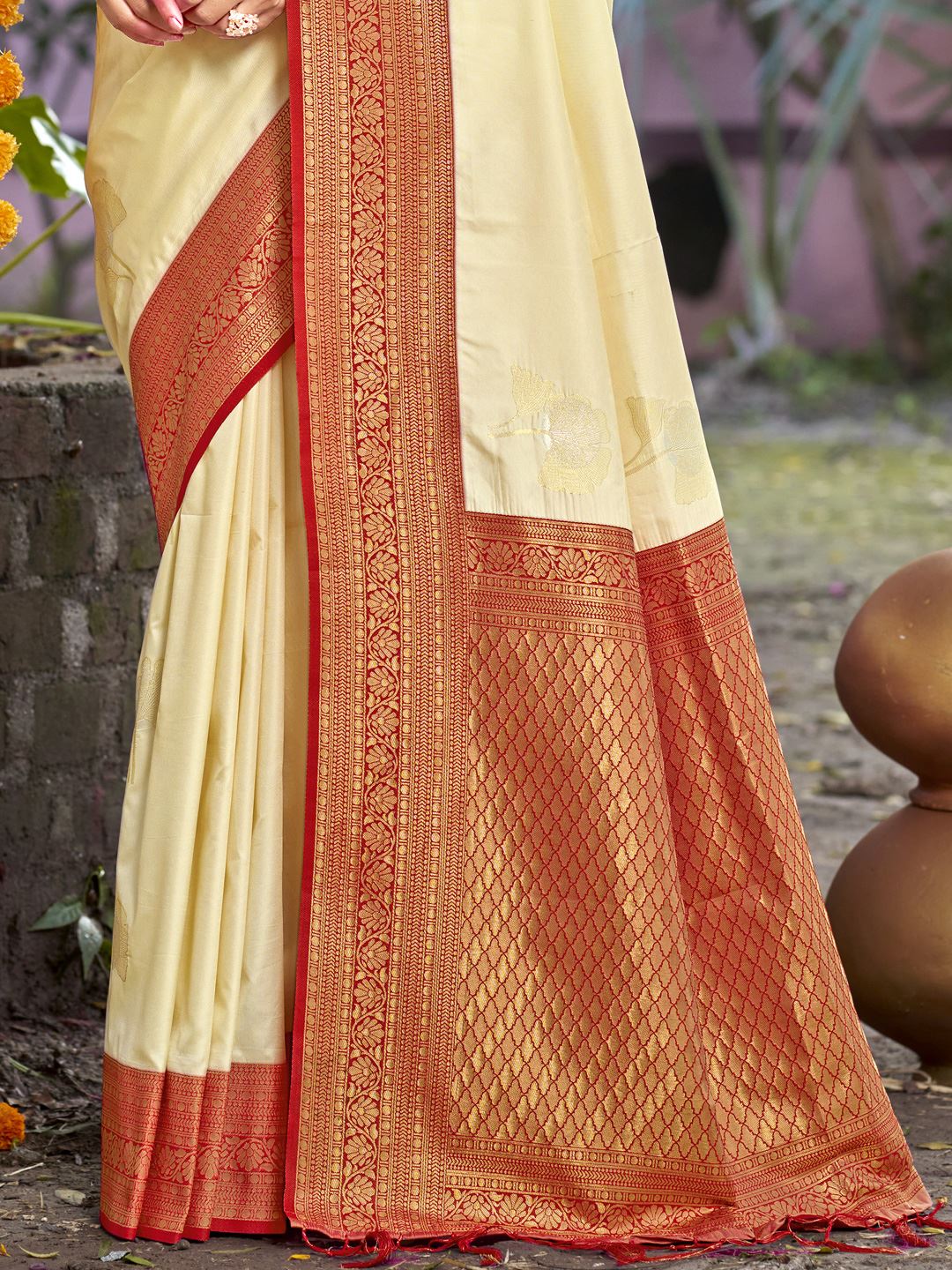 Cream Color Silk Weaving Classic  Saree
