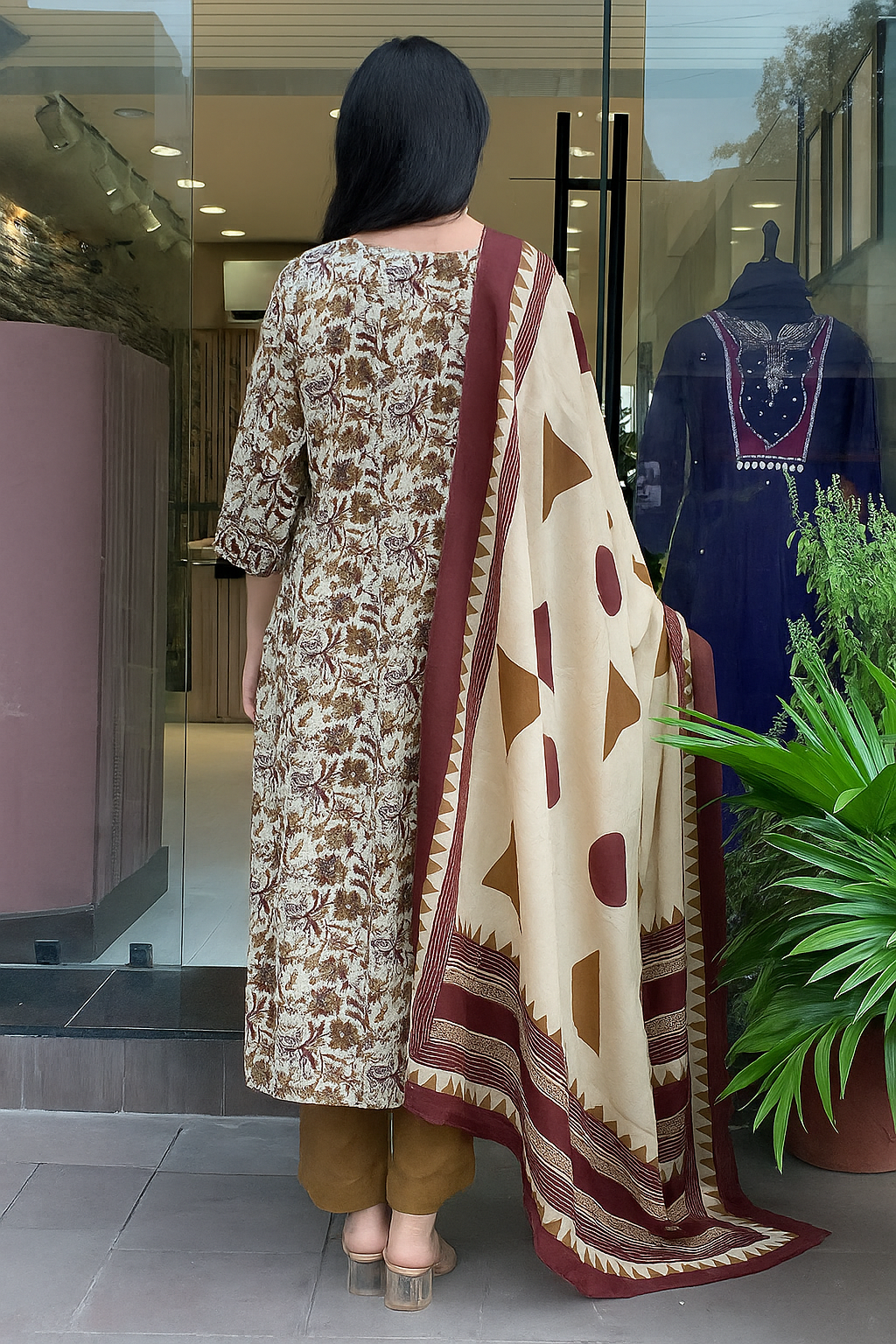 Cream Magic Cotton Kurta Pant Set  Printed