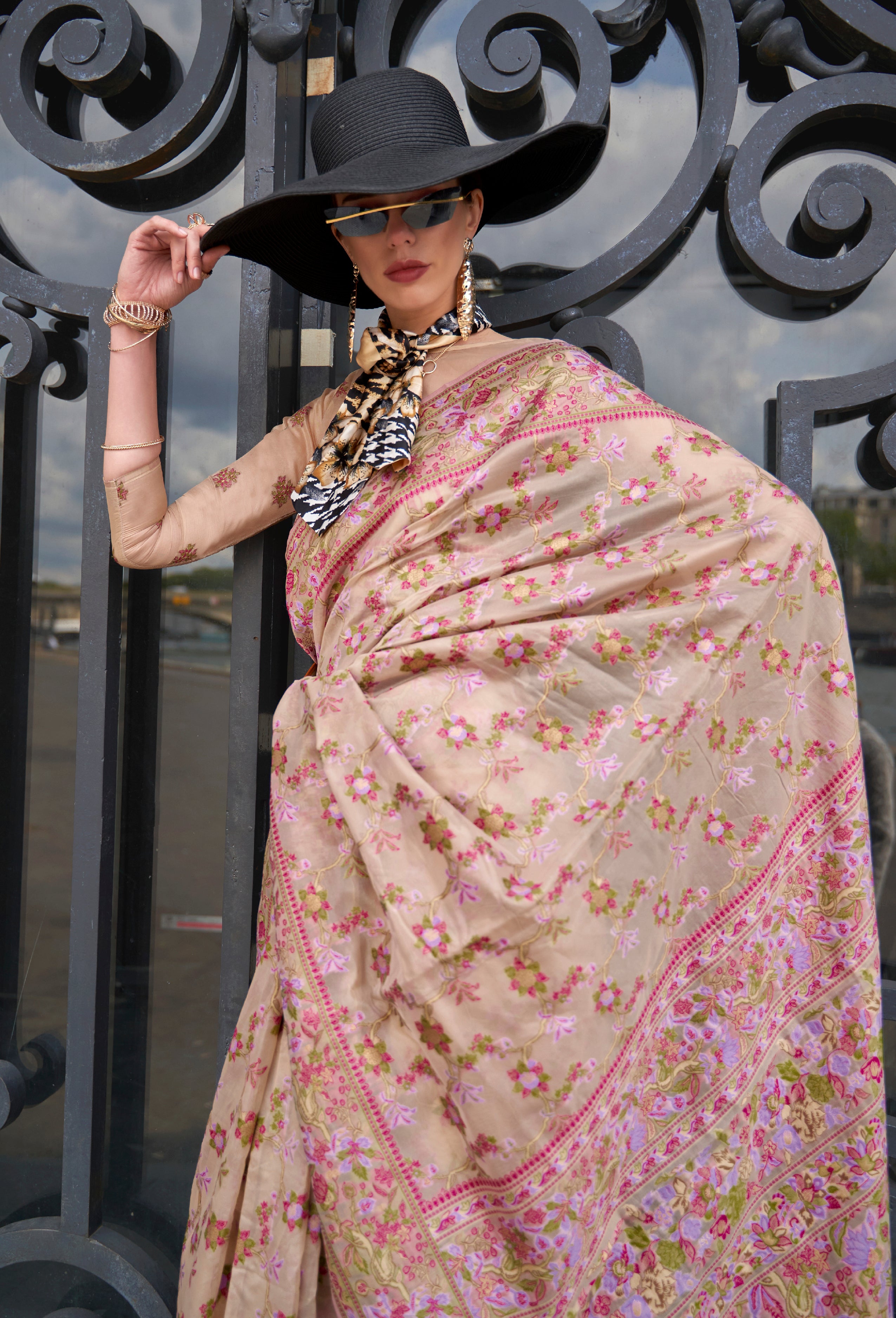 Cream Organza Handloom Saree With  Woven Work