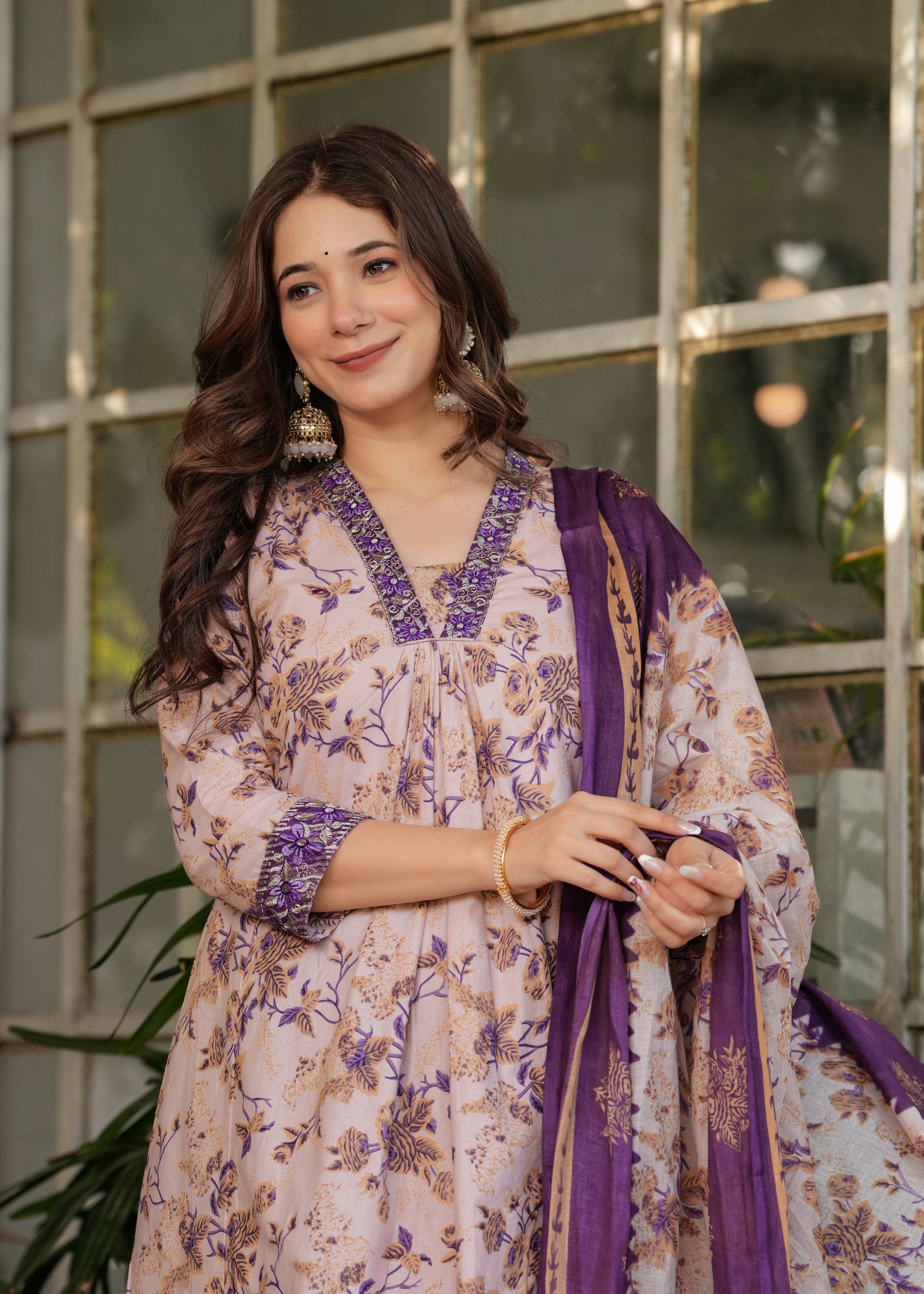 Cream Pure Cotton Elegant Kurta Pant Set With Embroidery Work