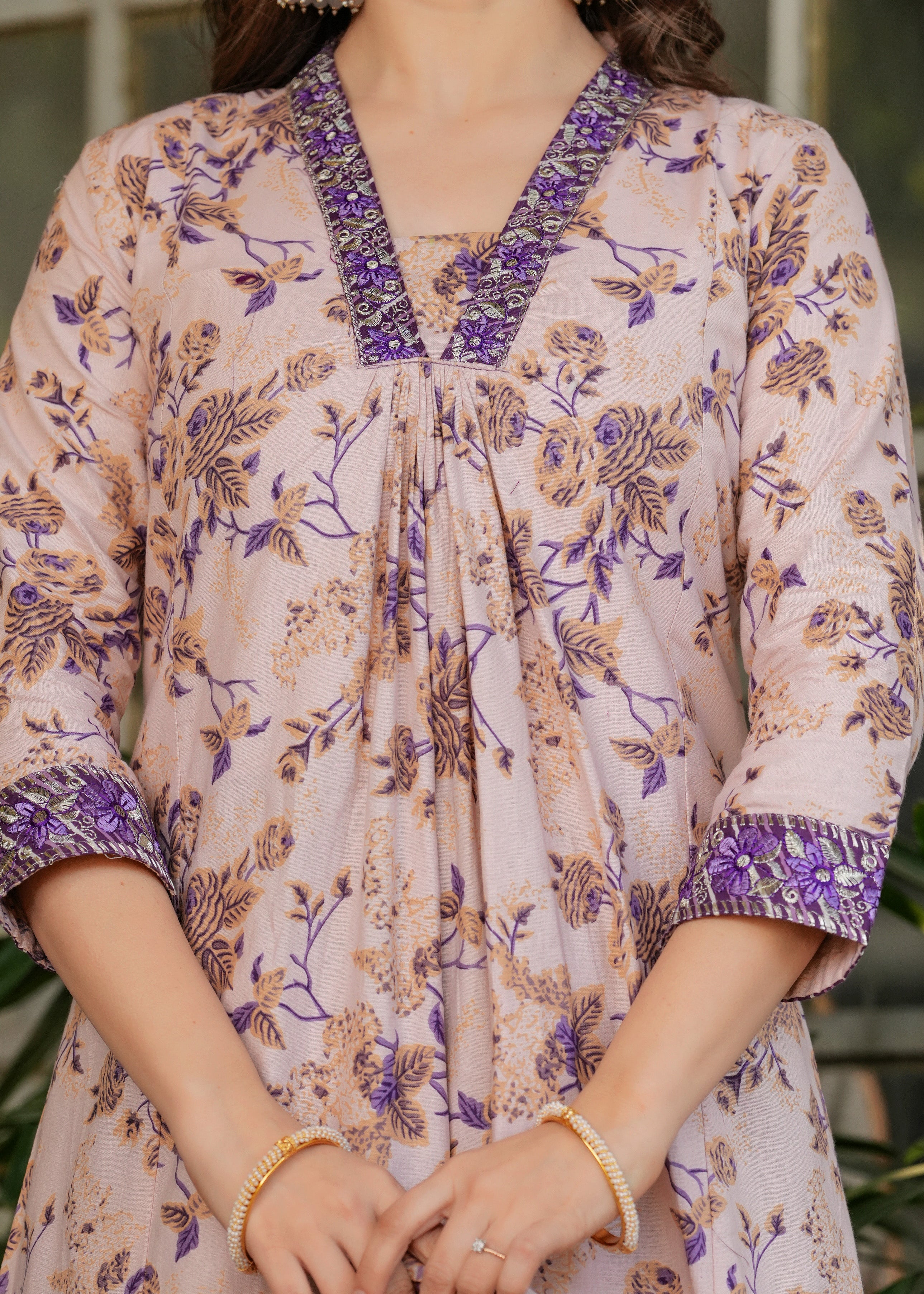Cream Pure Cotton Elegant Kurta Pant Set With Embroidery Work