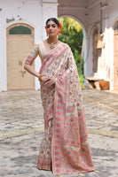 Cream Silk Saree with Thread Jal and Floral Weaves