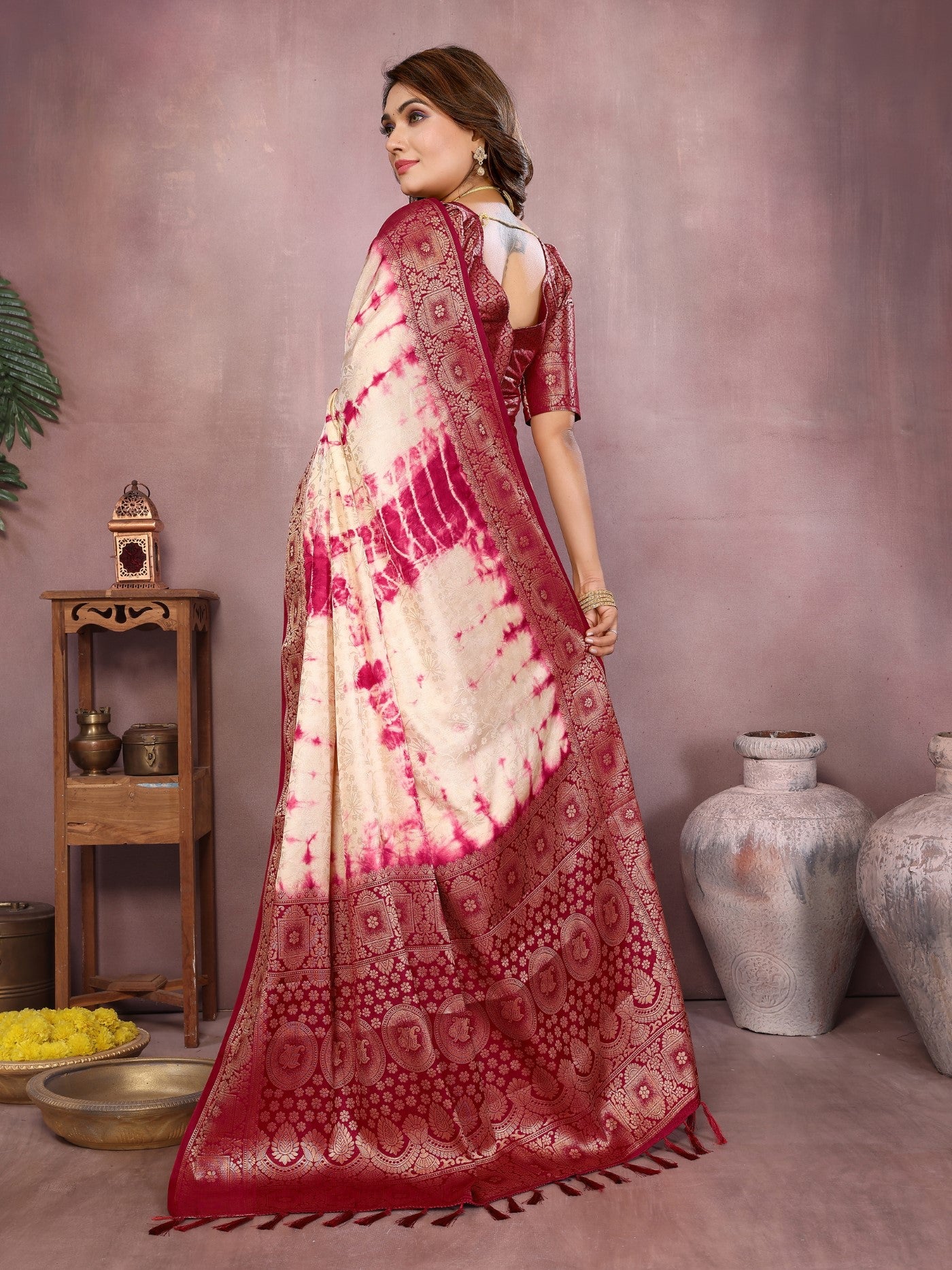 Cream Soft Satin Silk Saree With Classic Sibory Zari Border