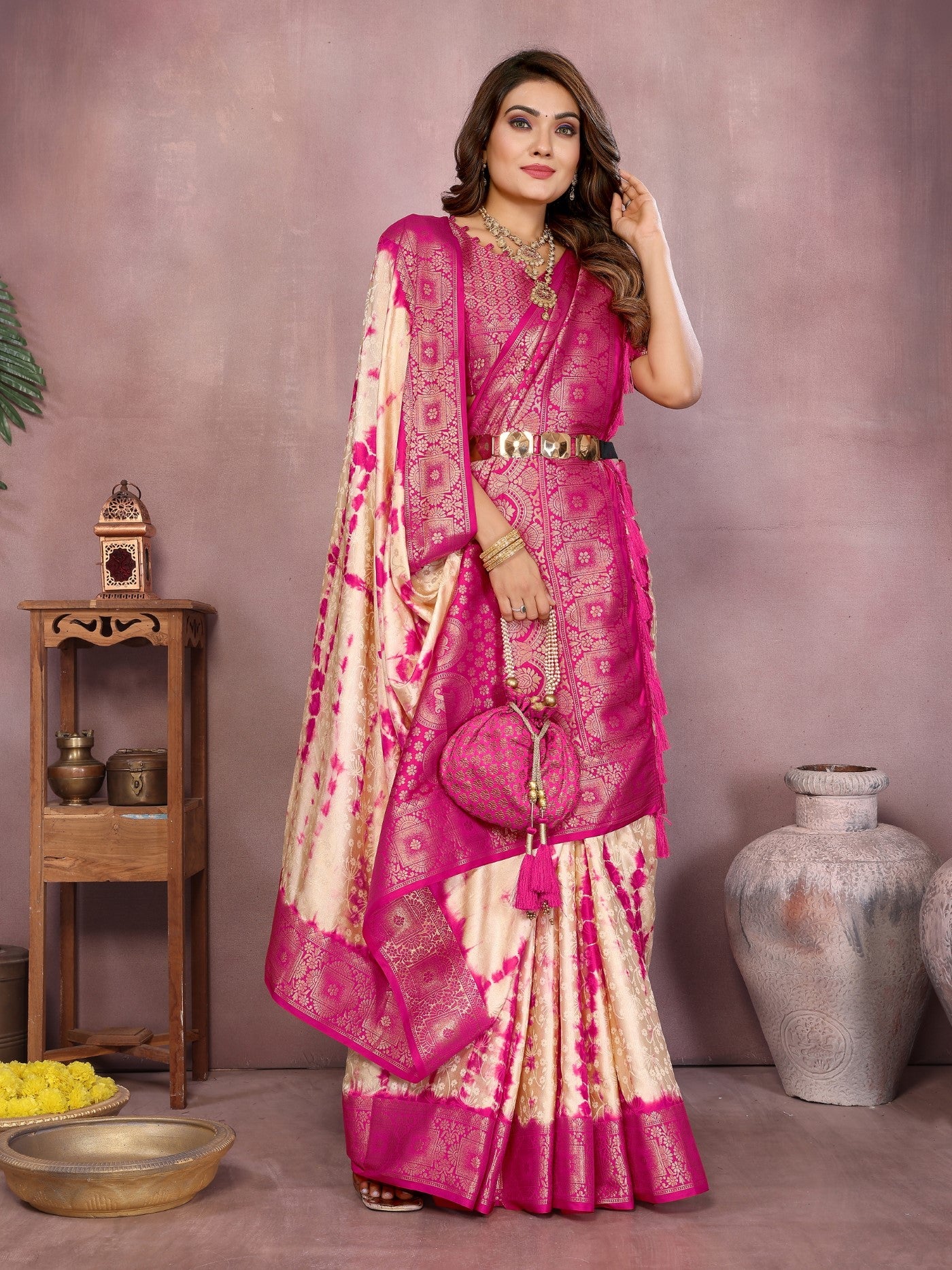 Cream Soft Satin Silk Saree With Traditional Sibory Zari Border