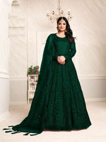 Dark Green Net Heavy Thread Embroidery And Sequence Work  Anarkali Suits