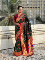 Dark Green Soft Silk Fabri Woven Paithani Meenakari Designer Ceremonial Saree