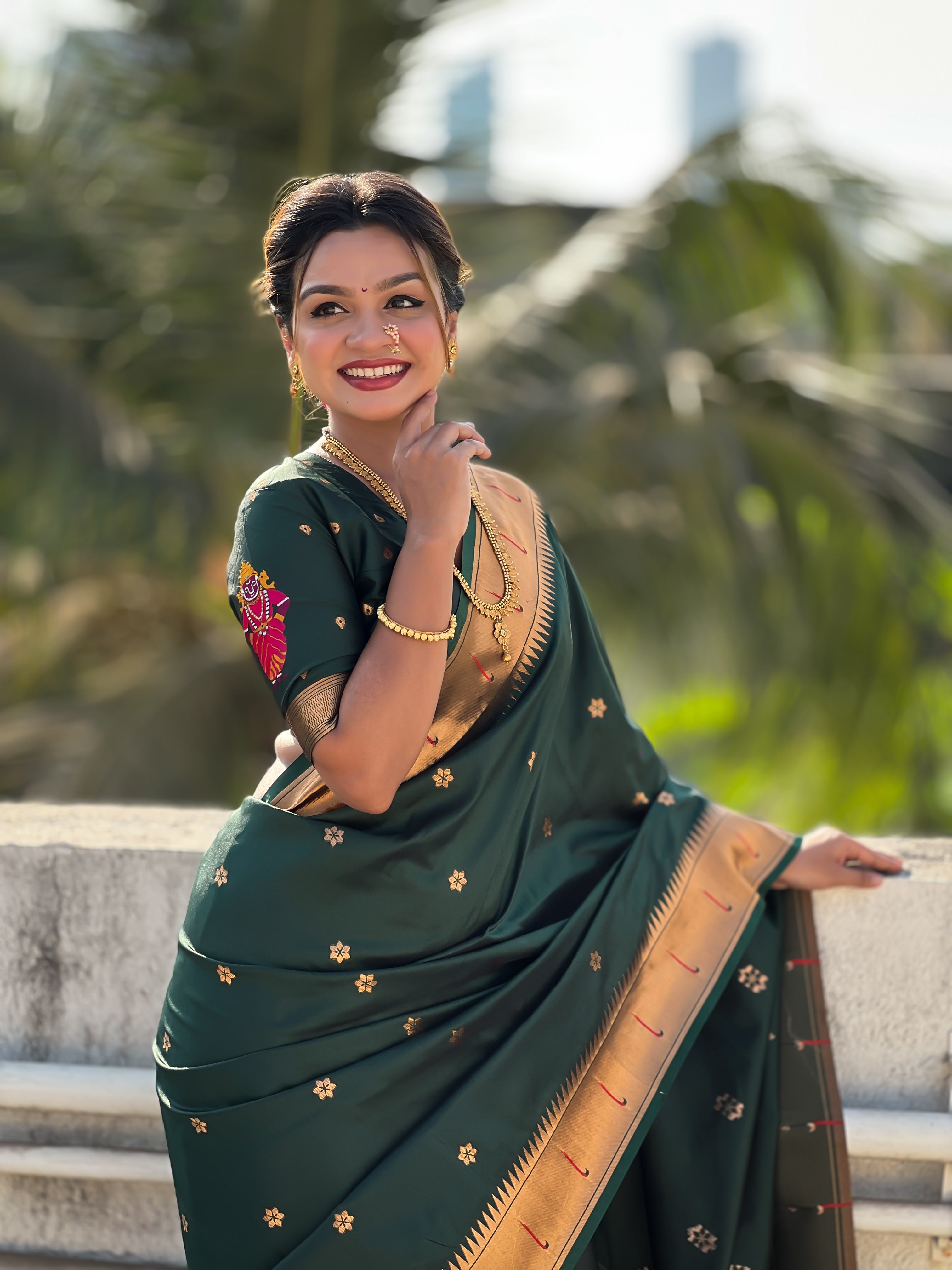 Dark Green Soft Silk Woven Vitthala Designer Traditional Ethnic Saree